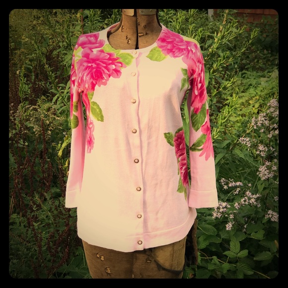 Isaac Mizrahi Live! Pink Floral Cardigan - Picture 1 of 8